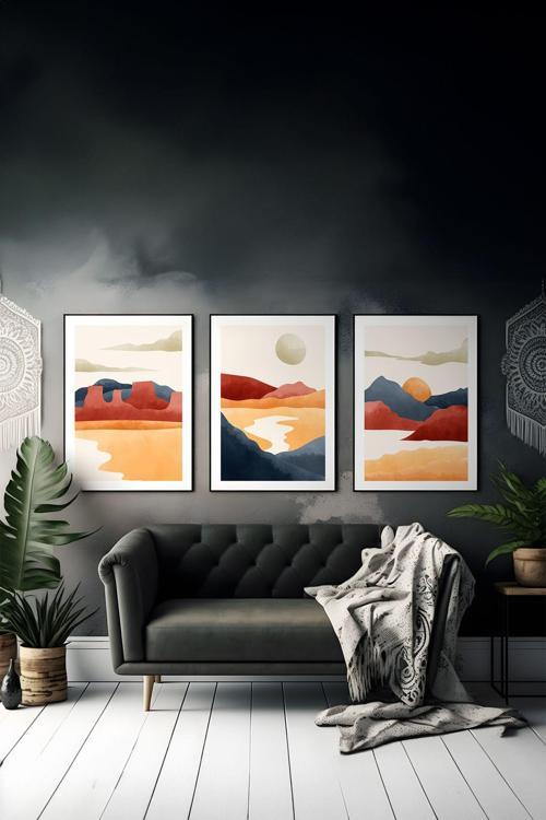 3 Parça Çerçeve Görünümlü Mdf Tablo Seti