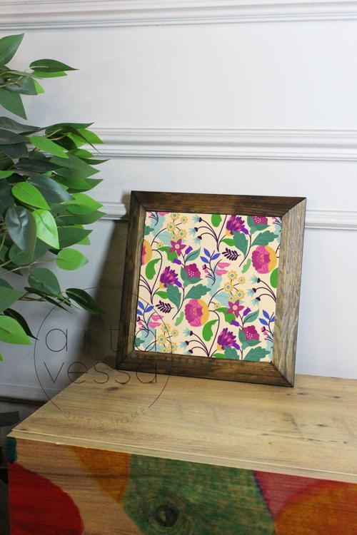 Masif Ahşap Çerçeveli Taş Tablo Pano 16 X 16 Cm - Bahar Ve Çiçek 4