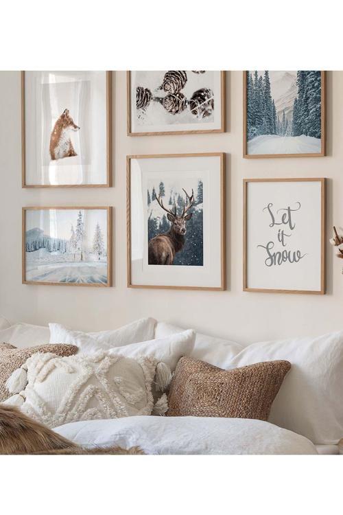 6 Parça Ahşap Çerçeve Görünümlü Mdf Tablo Seti