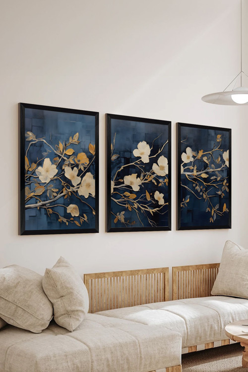 3 Parça Siyah Çerçeve Görünümlü Mdf Poster Tablo Seti - Set 7