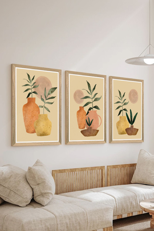 3 Parça Ahşap Çerçeve Görünümlü Mdf Poster Tablo Seti - Set 106