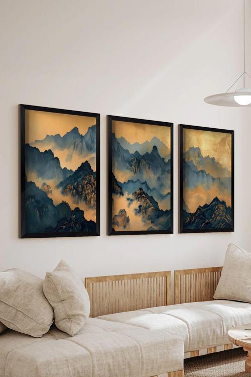 3 Parça Siyah Çerçeve Görünümlü Mdf Poster Tablo Seti - Set 23