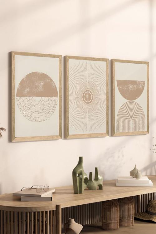 3 Parça Ahşap Çerçeve Görünümlü Mdf Poster Tablo Seti - Set 14