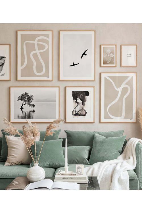 8 Parça Ahşap Çerçeve Görünümlü Mdf Tablo Seti