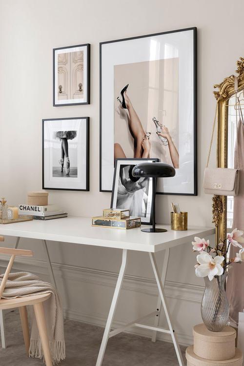 4 Parça Ahşap Çerçeve Görünümlü Mdf Tablo Seti