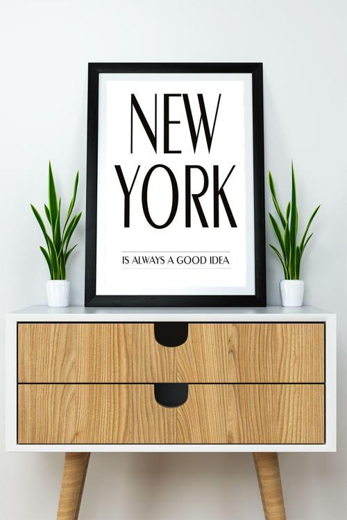 Tek Parça Çerçeve Görünümlü Yazılı Mdf Tablo "New York"