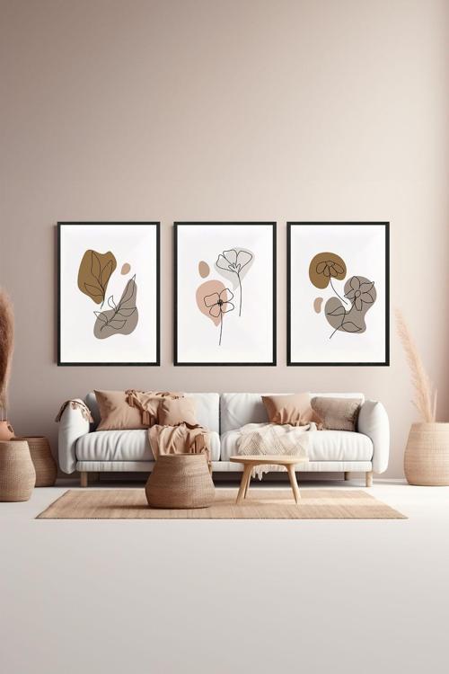 3 Parça Çerçeve Görünümlü Mdf Tablo Seti