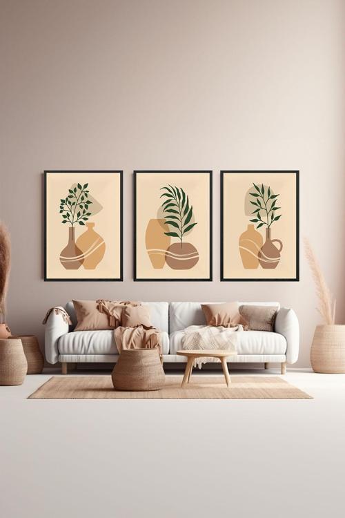 3 Parça Çerçeve Görünümlü Mdf Tablo Seti