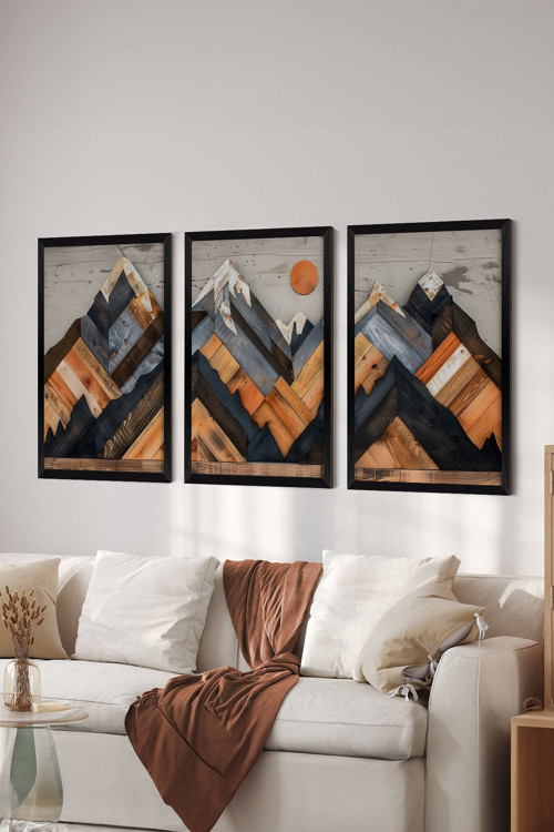 3 Parça Siyah Çerçeve Görünümlü Mdf Poster Tablo Seti - Set 21
