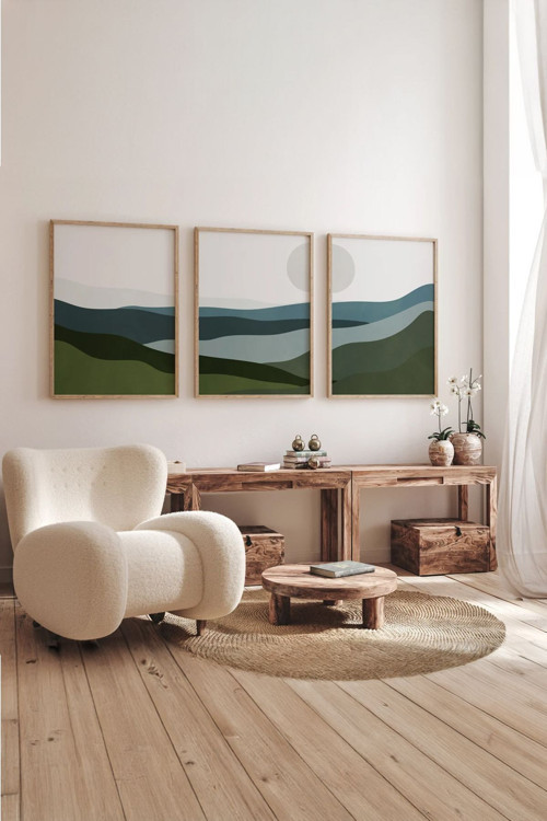 Gerçek Ahşap Çerçeveli 3 Parça 3D Poster Tablo Seti