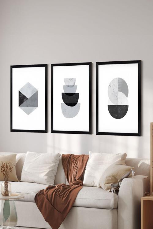 3 Parça Siyah Çerçeve Görünümlü Mdf Poster Tablo Seti - Set 37
