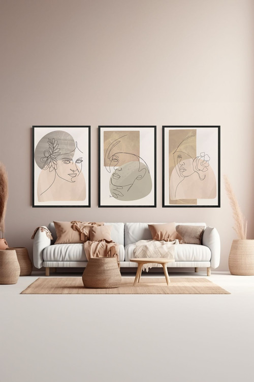 3 Parça Çerçeve Görünümlü Mdf Tablo Seti