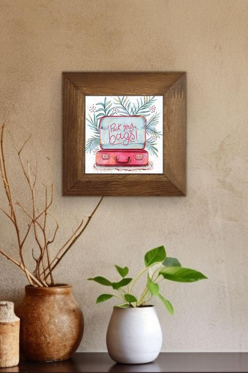 Masif Ahşap Çerçeveli Taş Tablo Pano 15,5 X 15,5 Cm