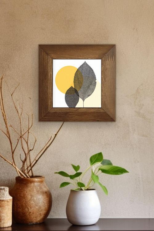 Masif Ahşap Çerçeveli Taş Tablo Pano 15,5 X 15,5 Cm