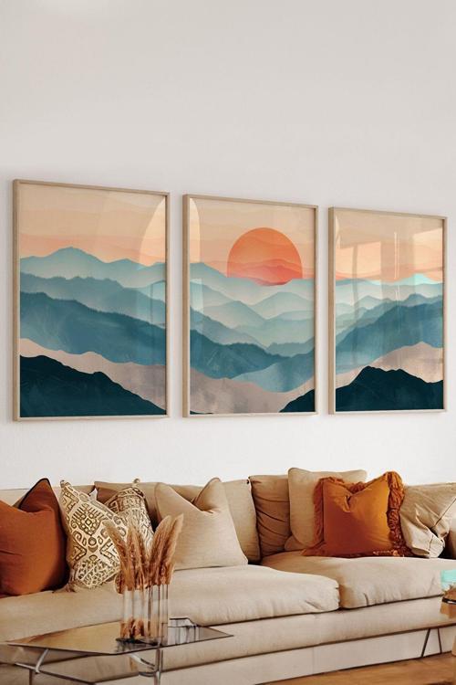 3 Parça Çerçeve Görünümlü Mdf Tablo Seti