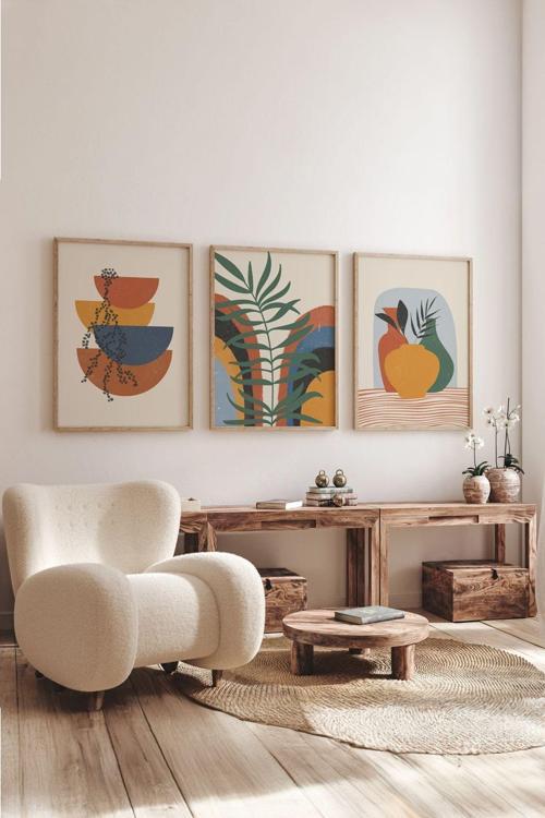 Gerçek Ahşap Çerçeveli 3 Parça 3D Poster Tablo Seti