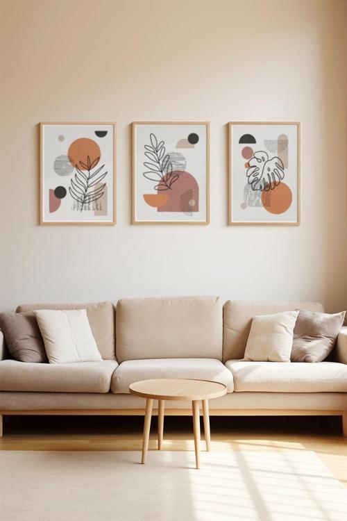 Gerçek Ahşap Çerçeveli 3 Parça 3D Poster Tablo Seti