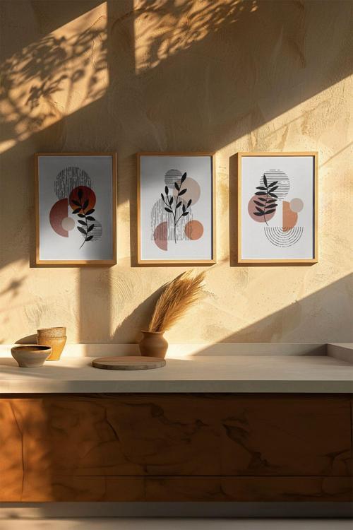 Gerçek Ahşap Çerçeveli 3 Parça 3D Poster Tablo Seti