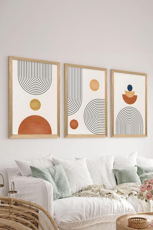 3 Parça Ahşap Çerçeve Görünümlü Mdf Poster Tablo Seti - Set 16