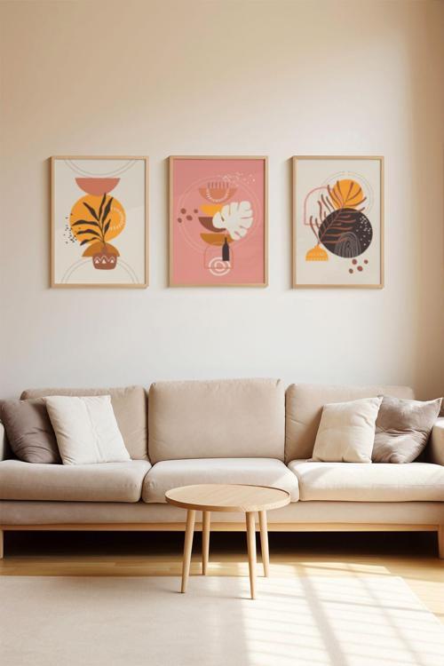 Gerçek Ahşap Çerçeveli 3 Parça 3D Poster Tablo Seti