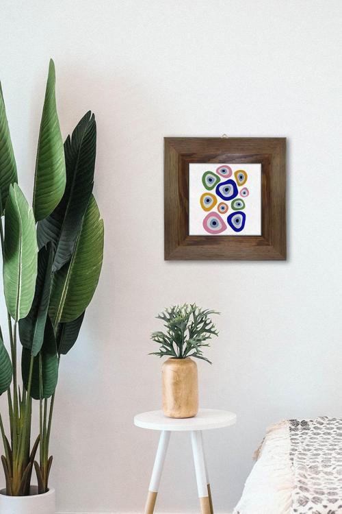 Masif Ahşap Çerçeveli Taş Tablo Pano 15,5 X 15,5 Cm