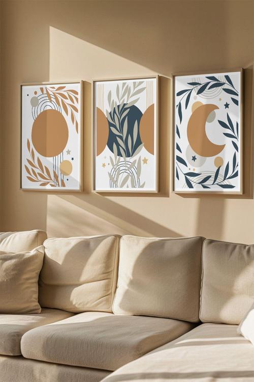 Gerçek Ahşap Çerçeveli 3 Parça 3D Poster Tablo Seti