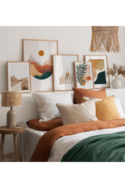 5 Parça Ahşap Çerçeve Görünümlü Mdf Tablo Seti