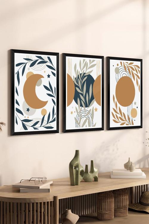 3 Parça Siyah Çerçeve Görünümlü Mdf Tablo Seti - Set 27