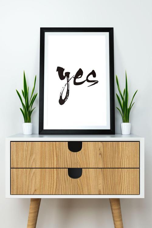 Tek Parça Çerçeve Görünümlü Yazılı Mdf Tablo "Yes"