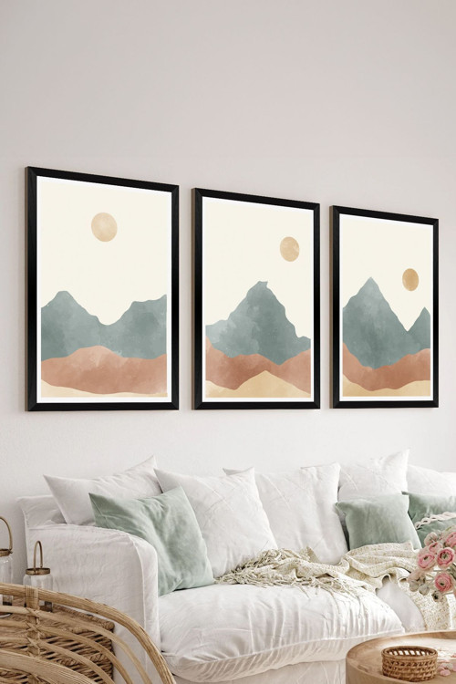 3 Parça Siyah Çerçeve Görünümlü Mdf Tablo Seti - Set 4