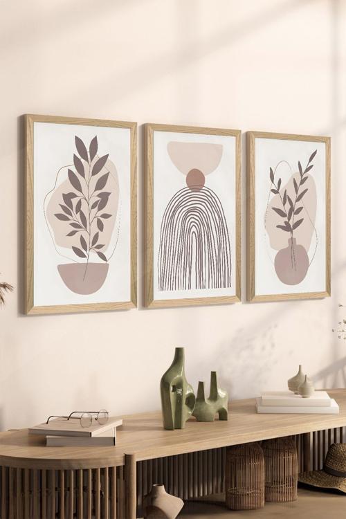 3 Parça Ahşap Çerçeve Görünümlü Mdf Poster Tablo Seti - Set 58