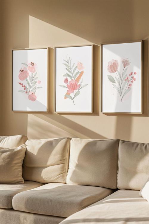 Gerçek Ahşap Çerçeveli 3 Parça 3D Poster Tablo Seti