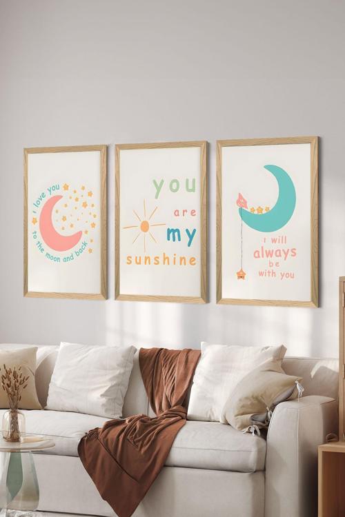 3 Parça Ahşap Çerçeve Görünümlü Mdf Poster Tablo Seti - Set 29