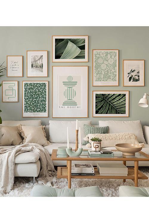 9 Parça Ahşap Çerçeve Görünümlü Mdf Tablo Seti
