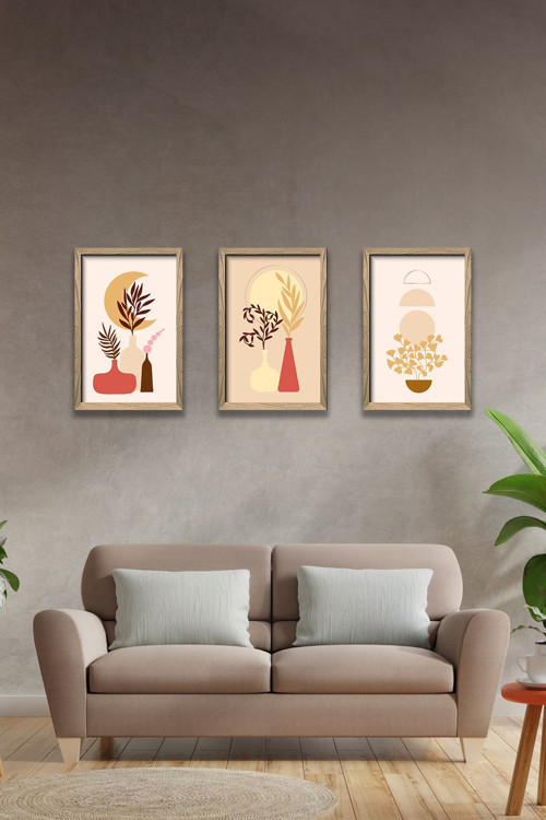 3 Parça Çerçeve Görünümlü Mdf Tablo Seti
