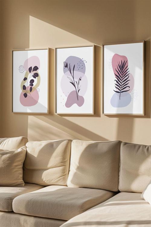 Gerçek Ahşap Çerçeveli 3 Parça 3D Poster Tablo Seti