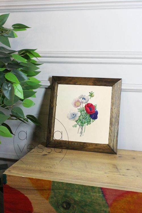 Masif Ahşap Çerçeveli Taş Tablo Pano 16 X 16 Cm - Bahar Ve Çiçek 5