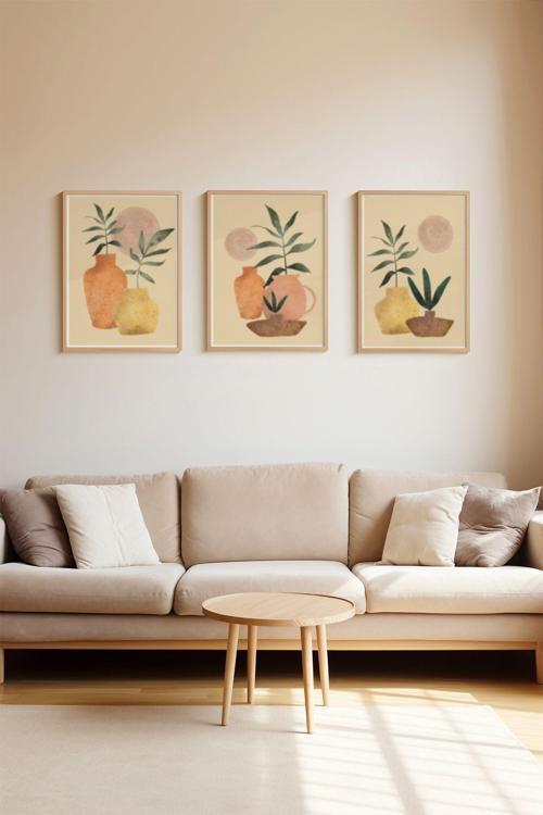 Gerçek Ahşap Çerçeveli 3 Parça 3D Poster Tablo Seti