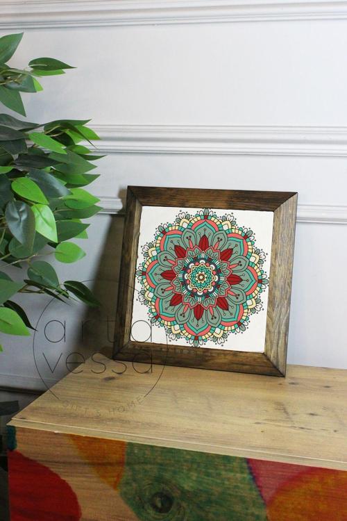 Masif Ahşap Çerçeveli Taş Tablo Pano 16 X 16 Cm - Bahar Ve Kuşlar 7