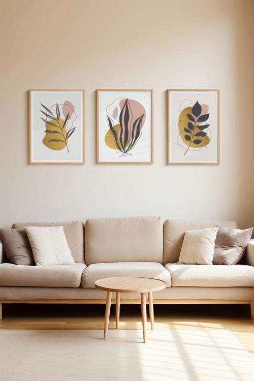 Gerçek Ahşap Çerçeveli 3 Parça 3D Poster Tablo Seti