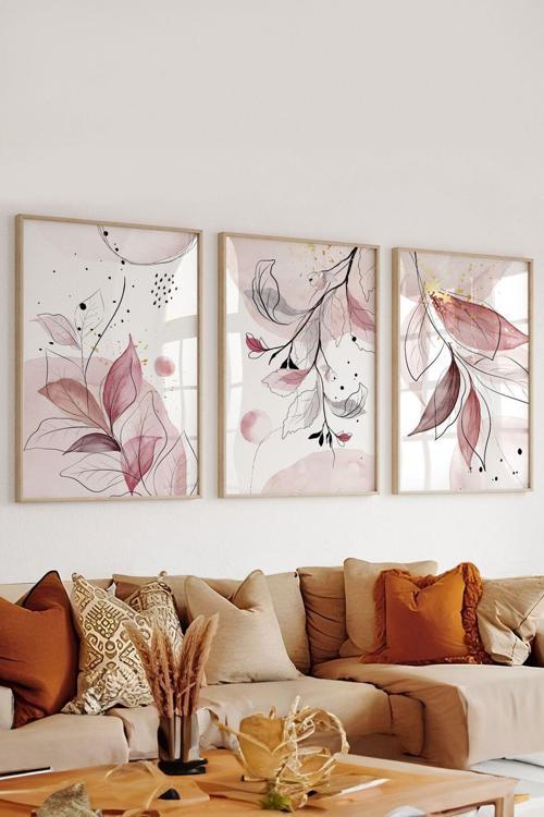 3 Parça Çerçeve Görünümlü Mdf Tablo Seti