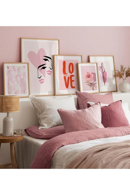 5 Parça Ahşap Çerçeve Görünümlü Mdf Tablo Seti
