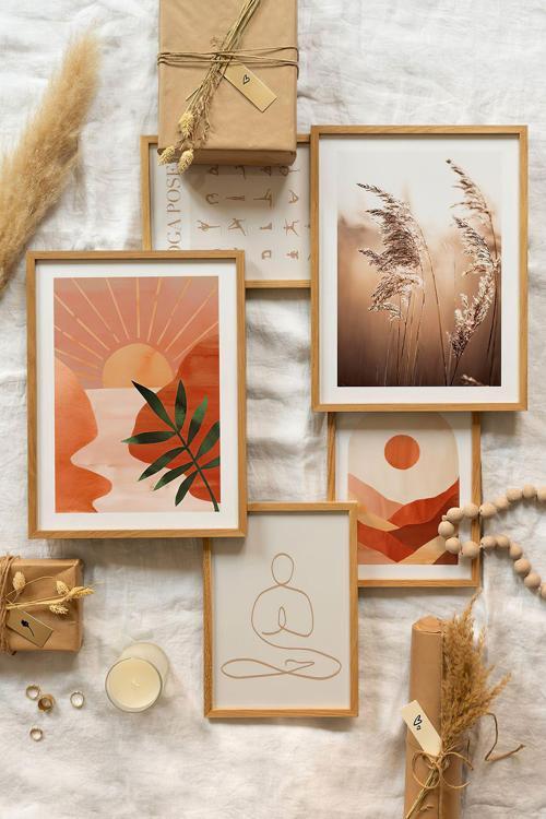 5 Parça Ahşap Çerçeve Görünümlü Mdf Tablo Seti