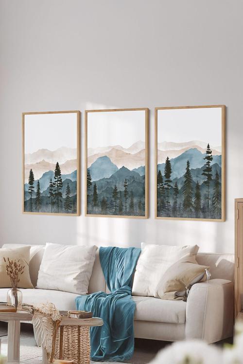 Gerçek Ahşap Çerçeveli 3 Parça 3D Poster Tablo Seti - Ersy3Set8