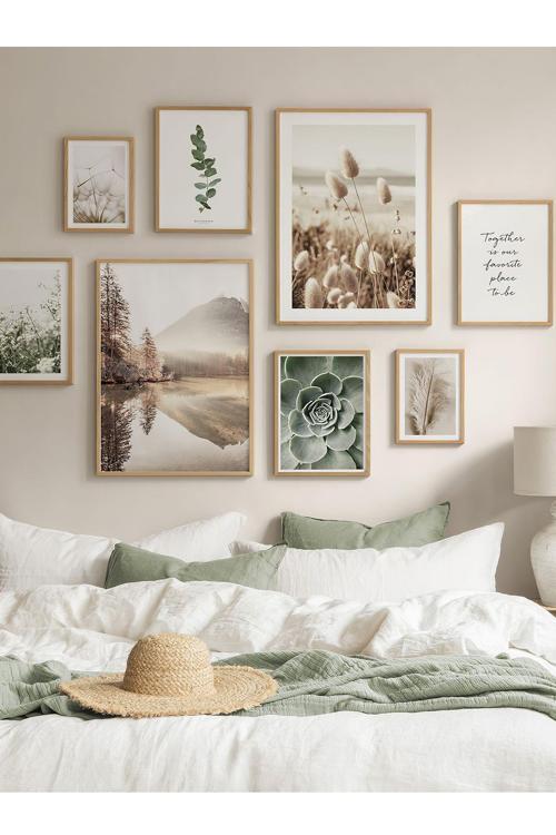 8 Parça Ahşap Çerçeve Görünümlü Mdf Tablo Seti