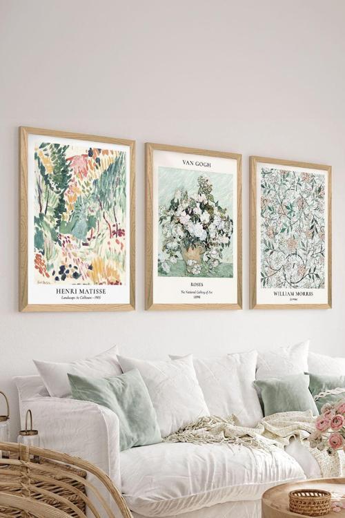 3 Parça Ahşap Çerçeve Görünümlü Mdf Tablo Seti - Ersycrvsz3Set16