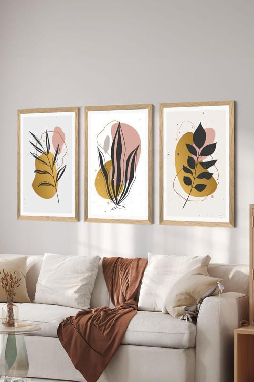 3 Parça Ahşap Çerçeve Görünümlü Mdf Poster Tablo Seti - Set 92