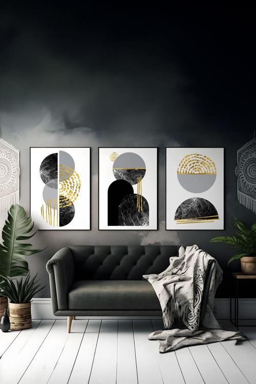 3 Parça Çerçeve Görünümlü Mdf Tablo Seti