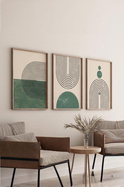 Gerçek Ahşap Çerçeveli 3 Parça 3D Poster Tablo Seti