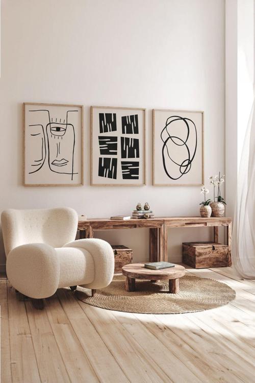 Gerçek Ahşap Çerçeveli 3 Parça 3D Poster Tablo Seti